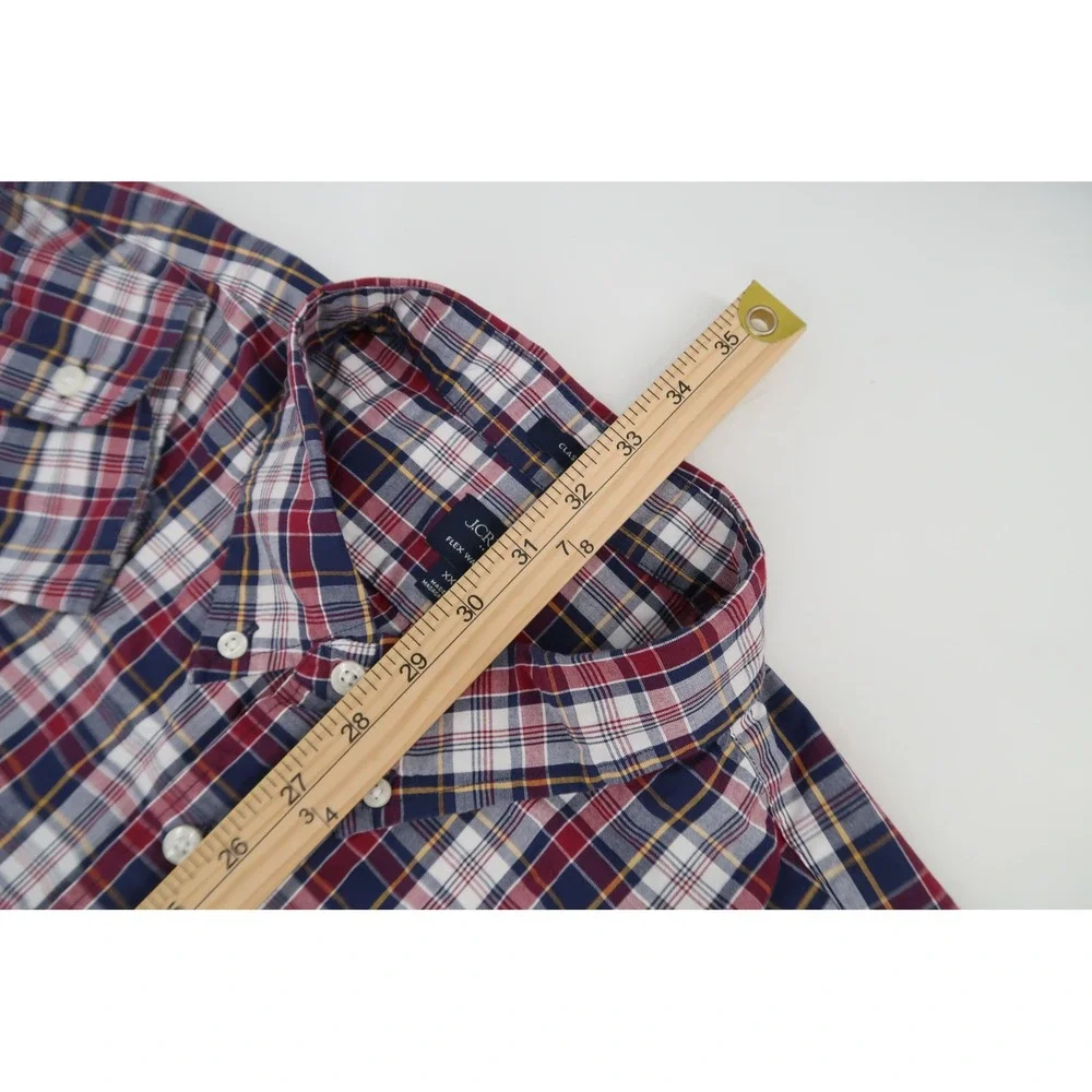 J.Crew Button Down Shirt Mens XXL Navy Red Plaid Flex Washed Classic BP969 NEW